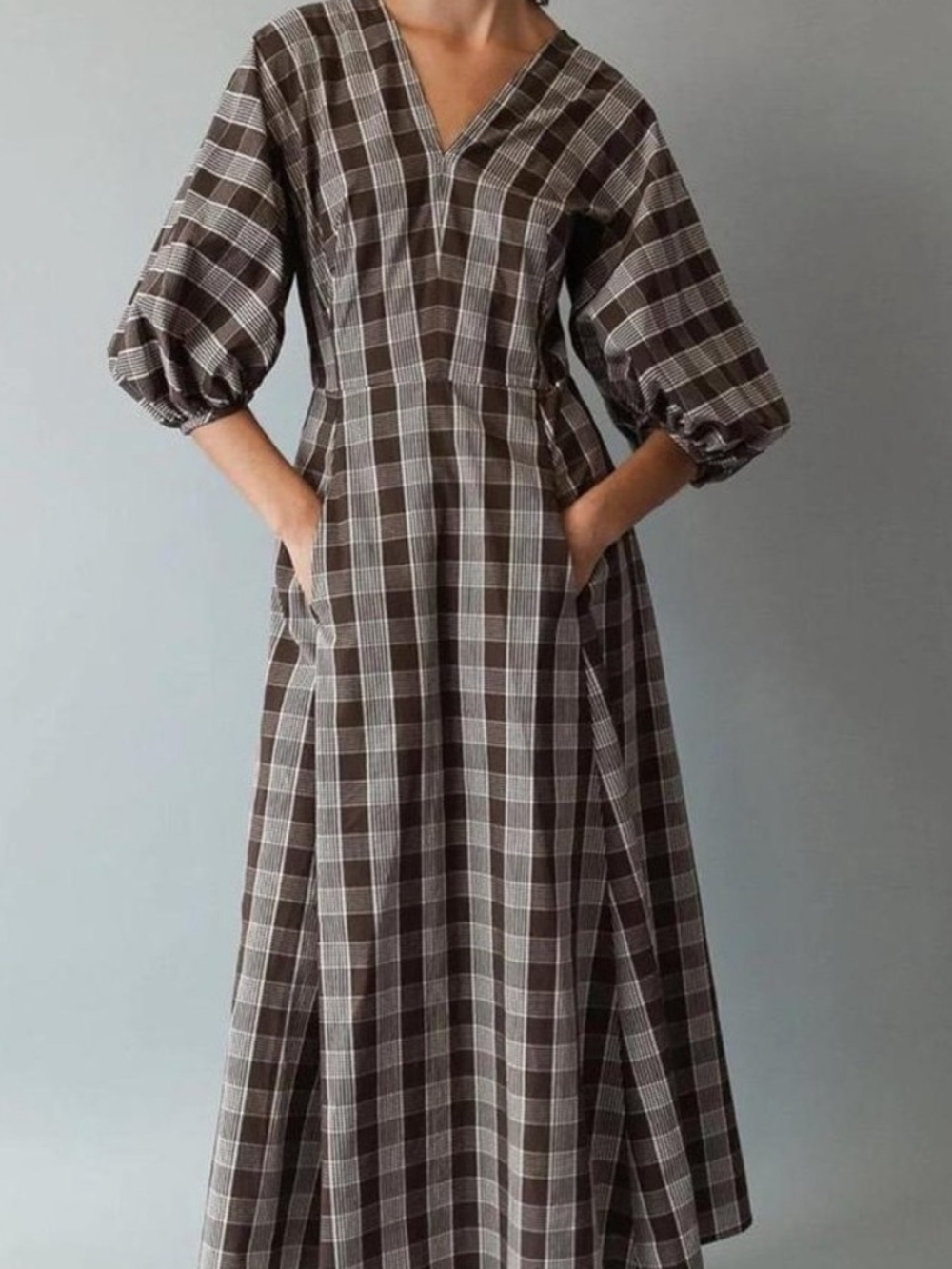 Caron Callahan Evan Dress in chocolate plaid, size 6
